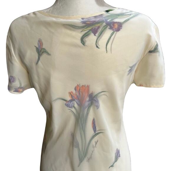 Vintage Ivory Iris Chiffon Sheer Overlay High-Low Floral Midi Dress Size 14 Mica - Picture 14 of 16